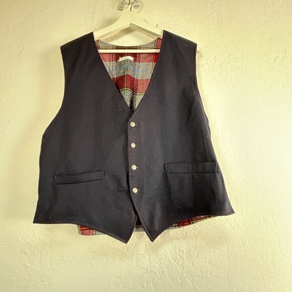 Vintage Thread Baron Clothing Mens Vest With Plaid Lining Brass Buttons Black - Picture 1 of 8